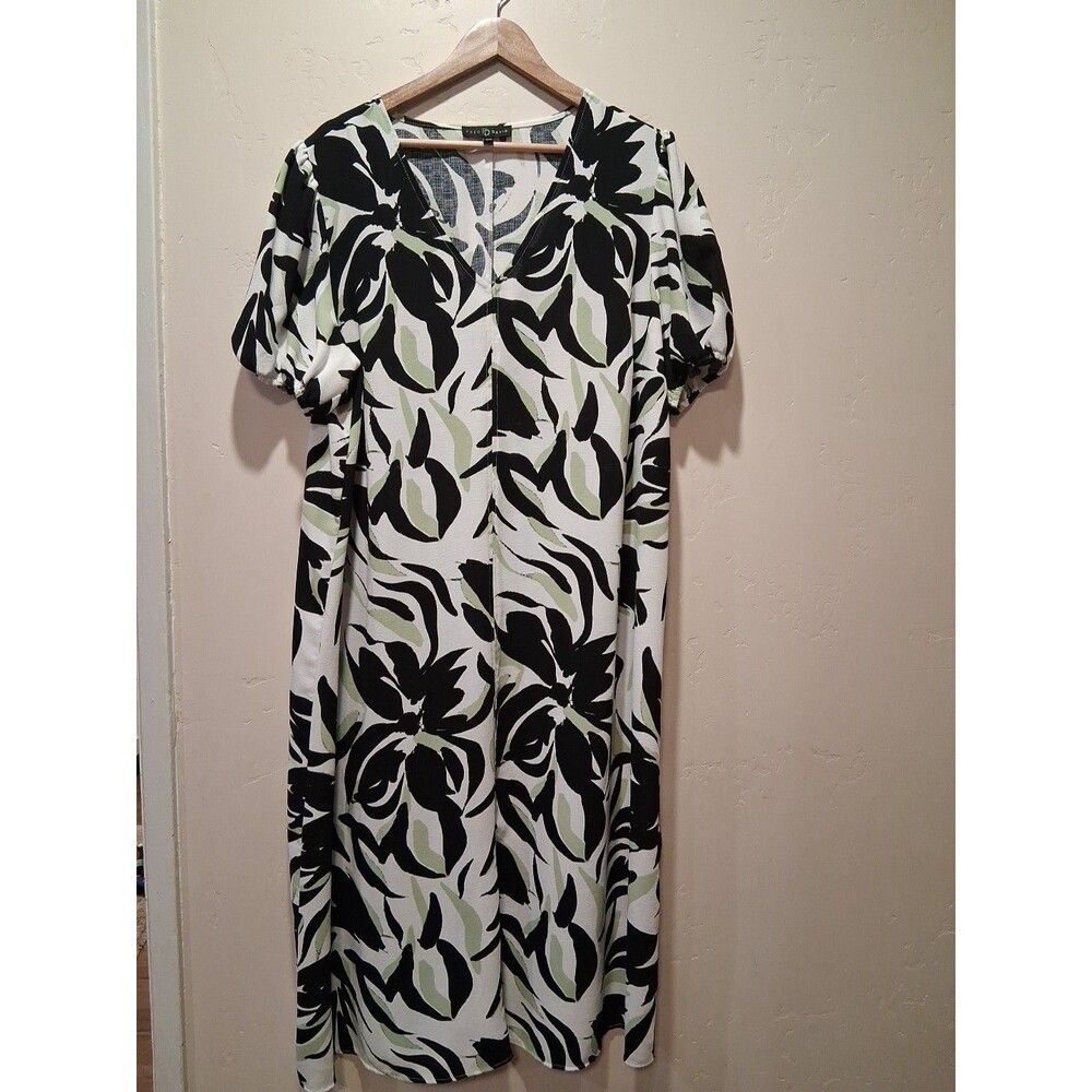 Fred David Women's Sz 2X Short Sleeve Dress Green/Black/White